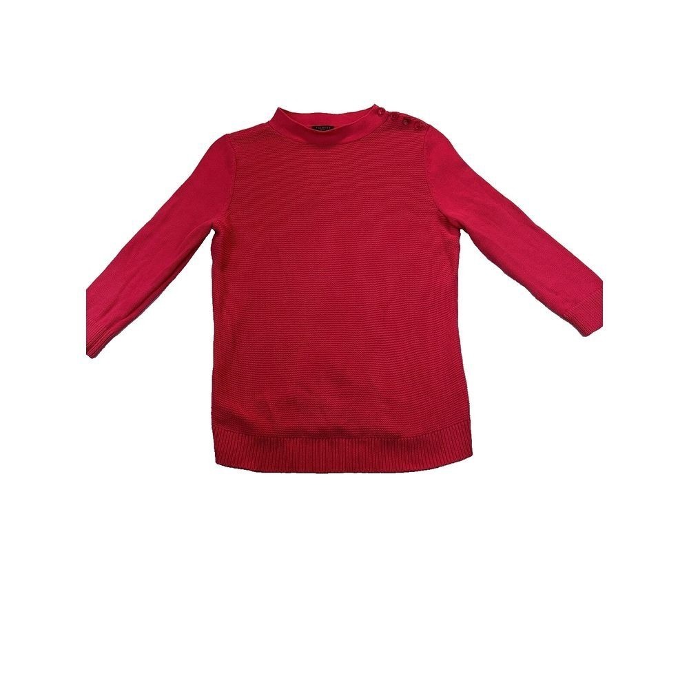 Talbots Petite P/S sweater  3/4 Sleeve Button Shoulder Pink Knit Pullover Cotton
